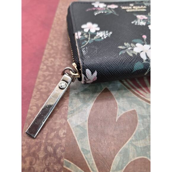 Kate Spade Staci Ditsy Buds Small Zip Around Wallet Black Pink 3.5 X 5 Inch - Picture 4 of 8